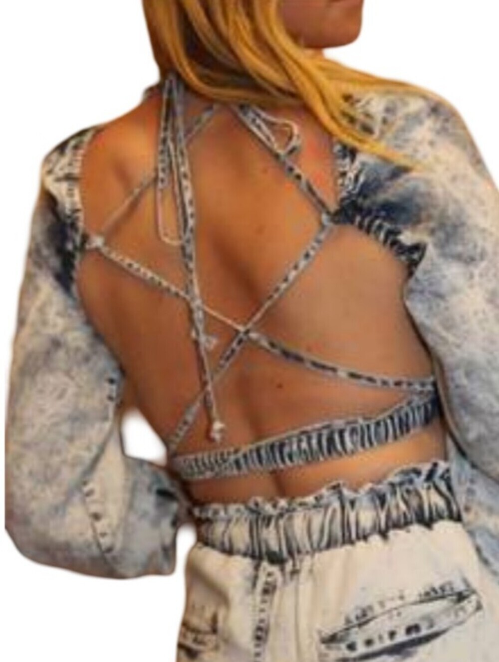 Vintage Havana Acid Wash Lace-Back Crop Top NWT Size M
